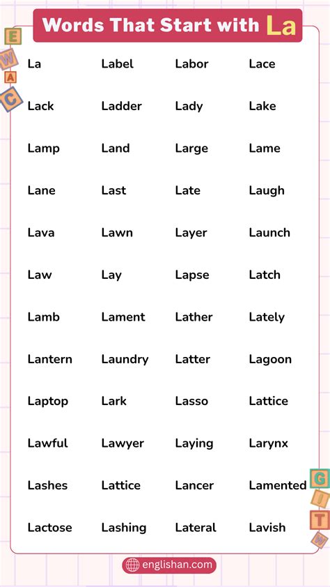 800 Words That Start with La - Common & Rare List