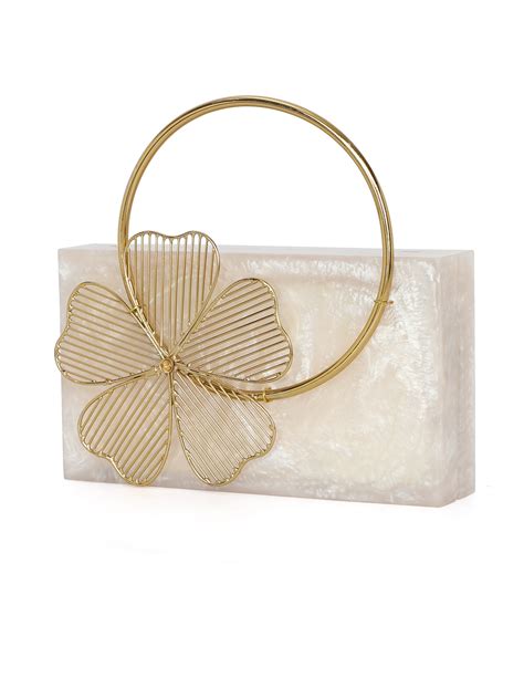 Beige Solid Party Box Clutches With Attractive Brass Handle – Nidhi Rathi