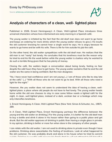 Analysis Of Characters Of A Clean, Well- Lighted Place Essay Example ...