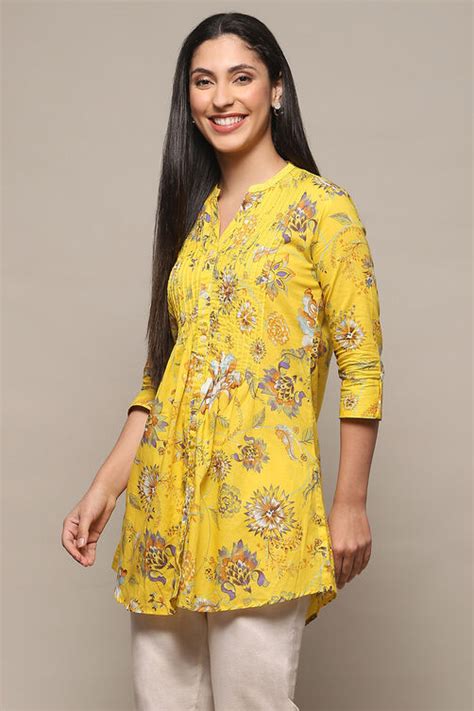 Yellow Rayon Straight Kurti at Biba India