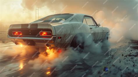 A dramatic shot of a muscle car revving its engine AI generate ...