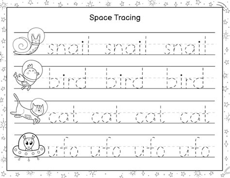 Trace words black and white activity page for kids handwriting practice ...