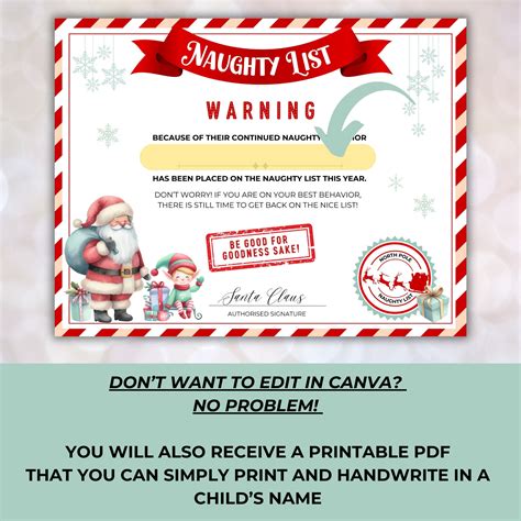 Editable Santa Naughty List Warning Letter Template Christmas - Etsy