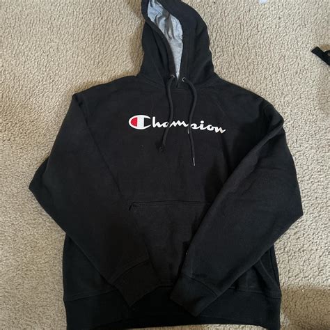 Champion Men's Black Hoodie | Depop