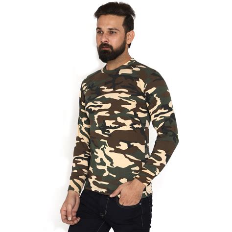Militia Printed Military Camouflage Men Round Neck Muliticolor T Shirt