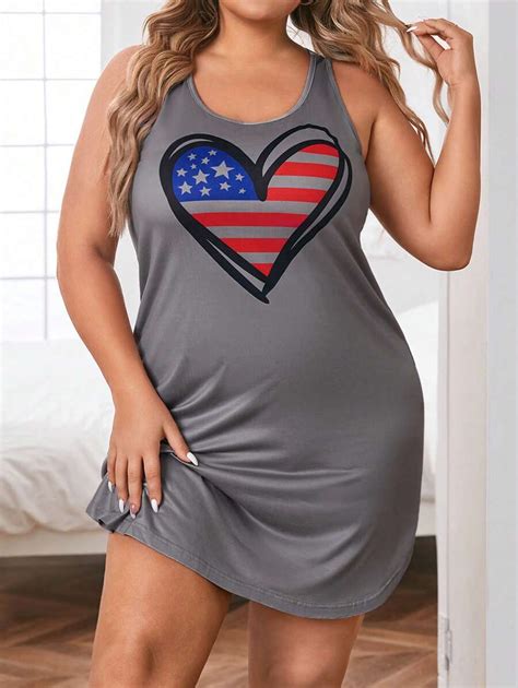Sophie Gallo Design Plus Heart & Flag Print Tank Nightdress | SHEIN USA
