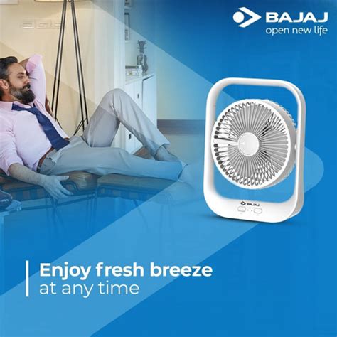 BAJAJ Pygmy Personal Fan with LED Light White (251284) 178 mm Silent ...