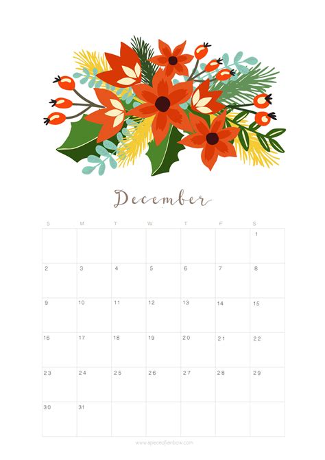 Printable December 2018 Calendar Monthly Planner - Floral Design - A ...