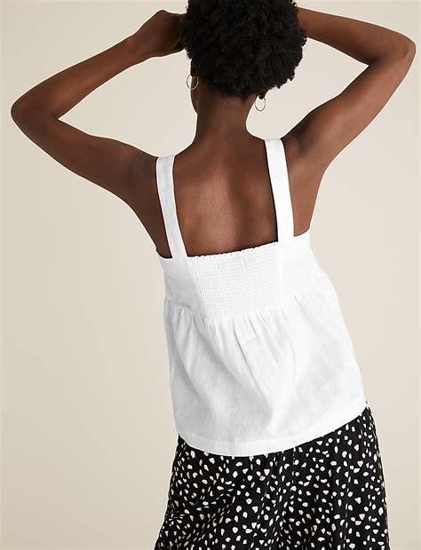 Buy Pure Linen Button Detail Cami Top at Marks & Spencer
