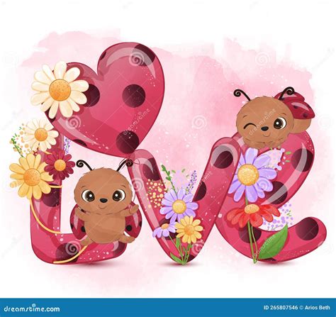 Cute Lady Bugs Illustration for Spring Stock Illustration ...