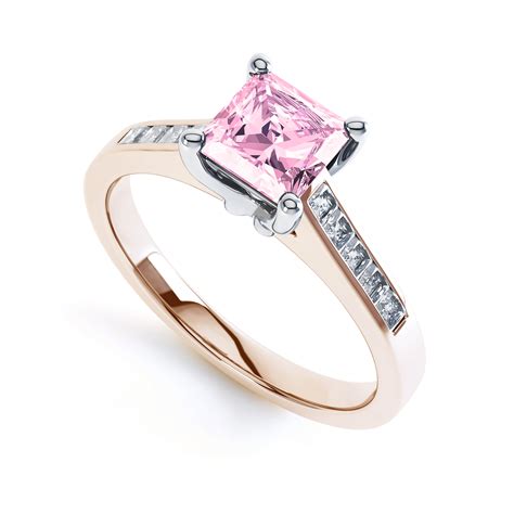 Square Pink Sapphire & Diamond Engagement Ring