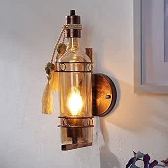 FLAMPIA Antique Wine Bottle Wall Lamp - Vintage Style Metal Material ...