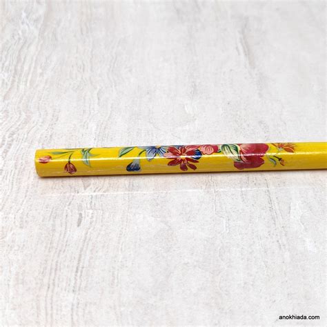 Flower Print Yellow Wooden Juda Stick/Bun Stick - (99-06D Juda Stick ...