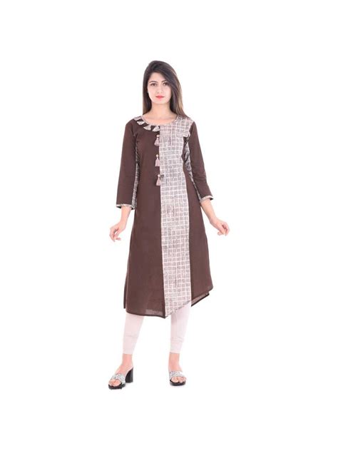 Festive & Party Checkered Kurti (Brown) – Yash Gallery