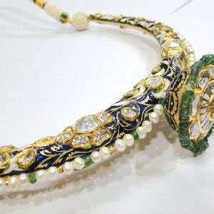 Buy Vintage Antique 22K Gold Jewelry Diamond Polki Handmade Enamel ...