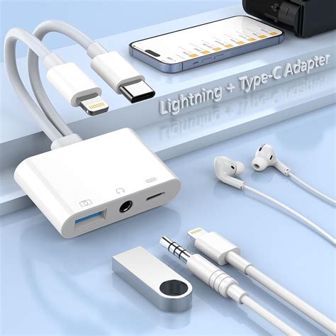 3 in 1 Lightning+USB C to Audio Adapter,iPhone Headphone Splitter with ...