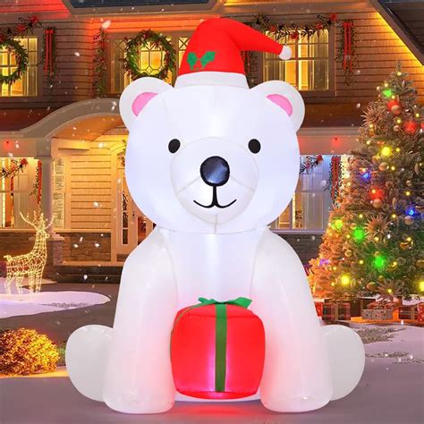 GOOSH 4 Ft Christmas Inflatable Bear Outdoor Decorations Blow Up Yard A ...