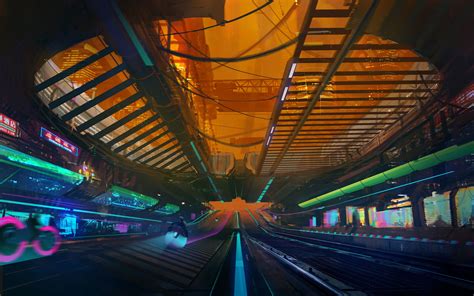 Download wallpaper 2560x1600 overpass, art, cyberpunk, sci-fi, movement ...