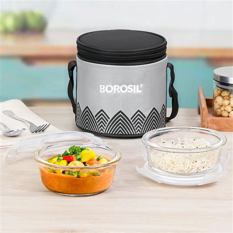 Buy Borosil Mealbox Borosilicate Glass Lunchbox with Bag | 2 pc Round ...