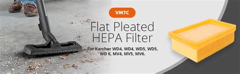 VMTC Flat Pleated HEPA Filter - for Karchre Vacuum Cleaner WD4, WD5, WD ...