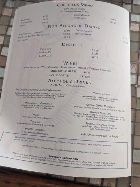 Online Menu of Bayport Inn Restaurant, Weeki Wachee, Florida, 34607 - Zmenu