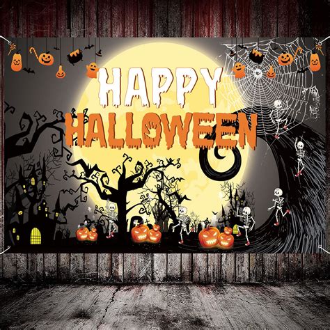 Buy Famoby Happy Halloween Theme Fabric Sign Banner Backdrop with ...