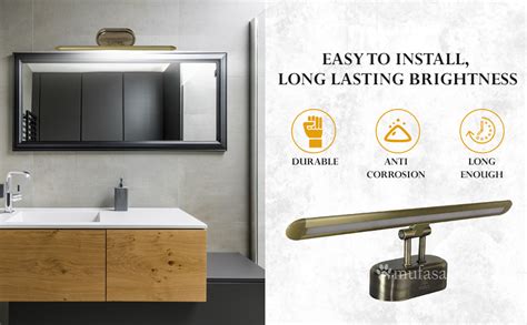 Mufasa 12 Watts Antique Brass Finish Modern 3 Step LED Picture Mirror ...