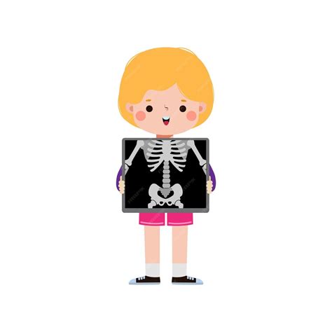Premium Vector | Cute cartoon american child with xray screen showing internal organs and ...