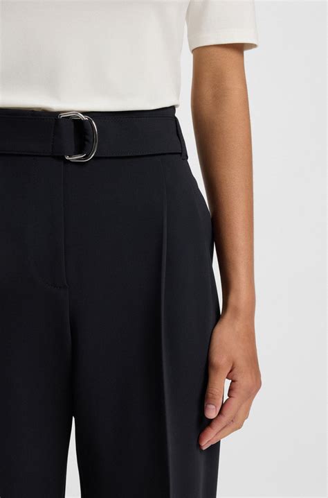 BOSS - Regular-fit cropped trousers in crease-resistant crepe - Dark Blue