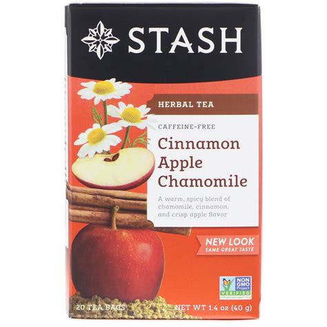 Stash Tea, Herbal Tea, Cinnamon Apple Chamomile, Caffeine Free, 20 Tea ...