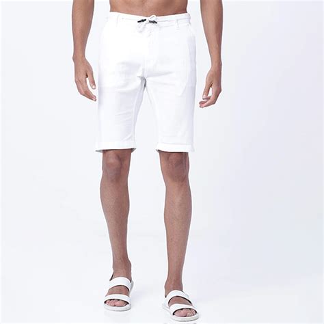 Men White Solid Slim Fit Regular Shorts