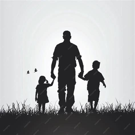 Premium Photo | Father and children holding hands silhouette concept illustration vector style