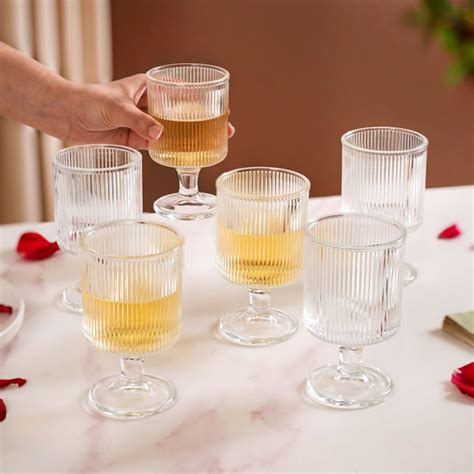 Fluted Transparent Stemmed Goblet Set Of 6 225ml Online - Premium ...