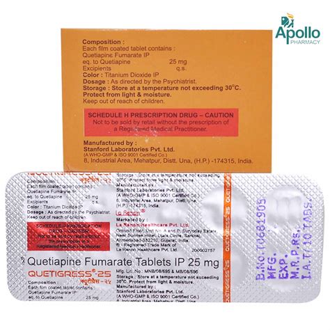 Quetigress 25 Tablet 10's Price, Uses, Side Effects, Composition ...