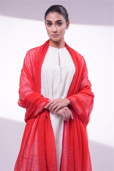 Red Embroidered Dupatta – Tulsi Online