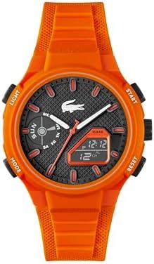 Lacoste Lc33 Qtz Basic Black Round Dial Men's Watch|Orange Silicone ...