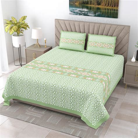 Green Ethnic Pure Cotton King Size Double BedSheet – JaipurFabric®