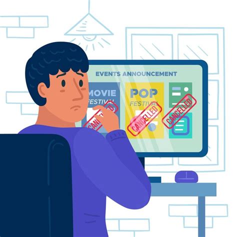 Sad character looking at cancelled events | Free Vector