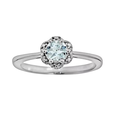 Celebration Gems Sterling Silver Aquamarine Studded Flower Ring