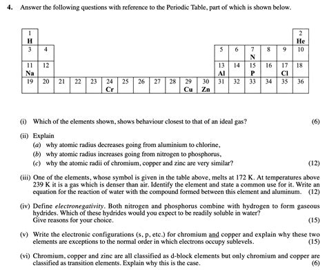 Science Periodic Table Questions