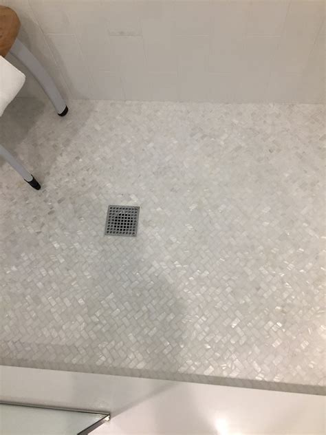 Mother of Pearl Herringbone Mosaic Shower Floor - Tile & Stone Techniques