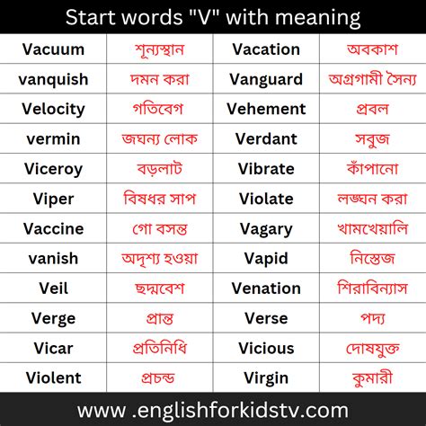 Start words "V" with meaning - English For Kids