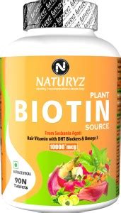 NATURYZ 100% Plant Biotin DHT Blocker & Omega for Hair & Skin - 90 ...