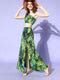 Berrylush Women Green Tropical Printed One Shoulder Co-Ordinate Dress