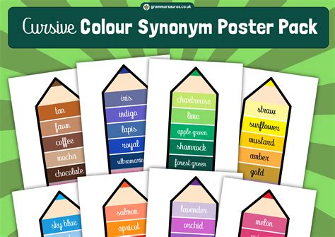 Cursive Colour Synonym Poster Pack - Grammarsaurus