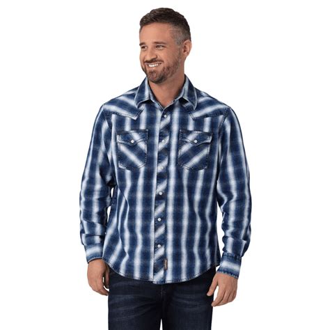 Wrangler Retro Premium Snap Blue Plaid - Mens Shirt - 112330787 - Walmart.com