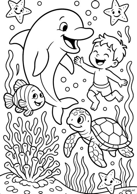 Dolphin underwater adventure - Sea creatures Coloring Pages
