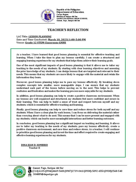 Image result for Reflection On Lesson Example