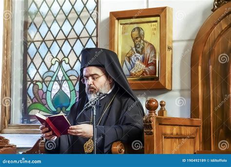 The Orthodox Metropolitan Bishop is Reading Holy Liturgy Book Editorial ...