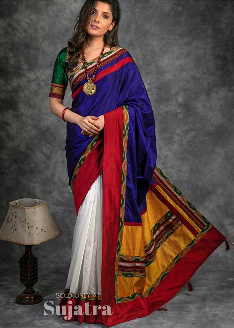 Khun & chanderi combination saree with ikat border – Sujatra